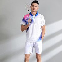 谛汐羽毛球服套装春夏POLO领翻领短袖运动服情侣吸汗透气速干训练服 1316蓝白男款+2105白色 XL