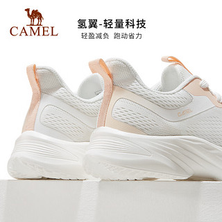 骆驼（CAMEL）运动跑步鞋男2023春夏情侣款轻便回弹大底网布运动鞋 K23S304010，象牙白/粉，女 41