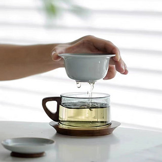 茶咖时光高颜值泡茶杯胡桃木茶水分离玻璃水杯高温耐热