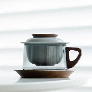 茶咖时光高颜值泡茶杯胡桃木茶水分离玻璃水杯高温耐热