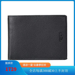 TUMI 途明 钱包女式Nassau Double Billfold纹理皮革钱包 短款钱包 Black Textured O