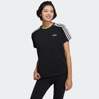 阿迪达斯AdidasNEO女子运动休闲三条纹圆领短袖T恤H65454黑色 M