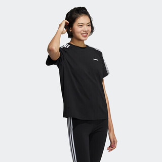 阿迪达斯AdidasNEO女子运动休闲三条纹圆领短袖T恤H65454黑色 M