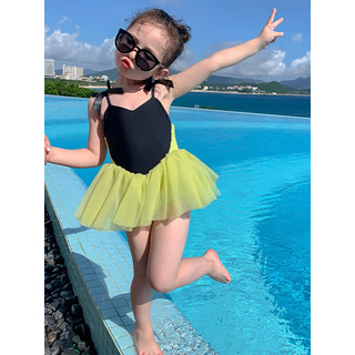 魔肯（MOKEN）新款儿童连体泳衣女童夏季纱裙宝宝洋气吊带装游泳衣套装公主 香槟色 90(适合身高80-85cm)