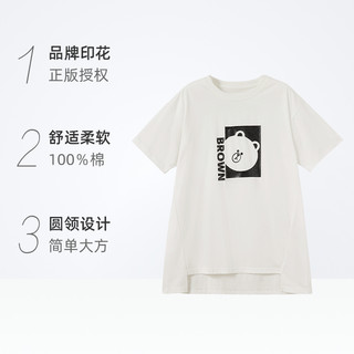 LINE FRIENDS布朗熊全棉短袖女T恤韩版宽松中长款t恤1件 白色 150cm