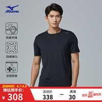 Mizuno 美津浓 ESSENTIAL 透气时尚跑步速干通勤短袖商务运动风格男子短袖T恤 09/黑色 M