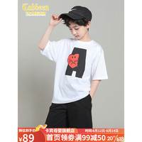 儿童短袖t恤男童纯棉卡通上衣夏季新款2023半袖童装衣服 白色 110CM