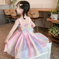 迪士尼(Disney)女小童连衣裙夏装蓬蓬裙洋气女宝宝彩虹吊带裙礼服裙网纱公主裙子 彩虹色 90cm