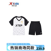 特步（XTEP）童装男童足球套装儿童速干运动服夏季大童两件装 纯正黑 140cm