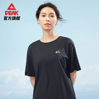 匹克（PEAK）运动t恤女夏季新款宽松透气冰感短袖圆领跑步上衣 黑色 X2L