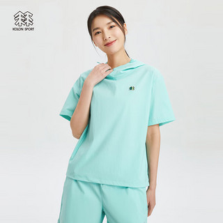 KOLON SPORT/可隆连帽短袖 韩国同款 女子户外运动休闲露营徒步微宽松版型T恤 LKRT3MTK46-OC 海蓝 160/S