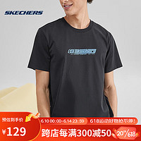 斯凯奇Skechers情侣款潮流印花针织时尚T恤衫 L223U047-0018 碳黑 M