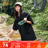 361°运动t恤女2023夏季新款宽松舒适情侣上衣圆领短T恤防蚊 超级黑 S