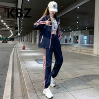 KBZ运动套装女 潮牌春秋款2023新款韩版时尚宽松减龄大码连帽两件套 蓝粉 4XL（建议体重165-180斤）
