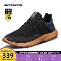 斯凯奇Skechers潮流男鞋透气网鞋一脚蹬运动鞋 黑色/海军蓝色/BKNV40