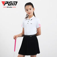 PGM儿童高尔夫服装女童夏季运动短袖T恤舒适亲肤拼色设计简约百搭 YF592-白色 S