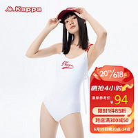 卡帕（KAPPA）泳衣女连体三角遮肚显瘦保守大码温泉泳装 活力白 3XL