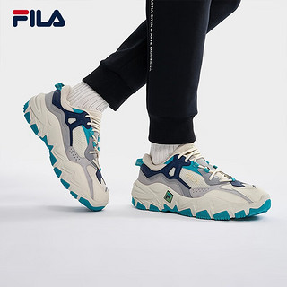 斐乐（FILA）官方掠夺者2男鞋跑步鞋2023夏季老爹鞋运动休闲鞋 白芦笋/徽章蓝-WI 44.5