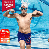 速比涛（Speedo）儿童印花及膝泳裤防晒抗氯男童泳裤 800318315140 蓝色/红色9-10