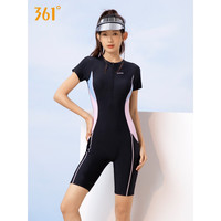 361°泳衣女保守大码连体游泳衣2023新款游泳馆专用显瘦平角短袖泳装 黑色 L 身高157-167cm体重50-55kg