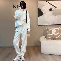 KBZ港风潮牌运动套装女春秋2023新款时尚洋气宽松慵懒休闲卫衣两件套 杏色套装 S
