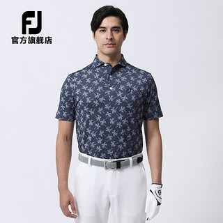 Footjoy夏季新款高尔夫上衣男士休闲弹力舒适golf短袖T恤速干POLO衫 天蓝印花80446 M