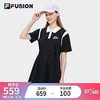 斐乐（FILA）FILA FUSION斐乐潮牌女子连衣裙2023夏新款宽松POLO领运动休闲裙 深黑-BK 155/76A/XS