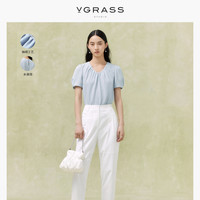 VGRASS 醋酸肌理感清爽衬衫2023年夏法式短袖气质上衣女