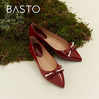 BASTO 百思图 春季新款商场同款珍珠蝴蝶结饰带浅口女单鞋A6856AQ2