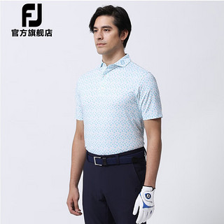 Footjoy新款高尔夫服装FJ新款男士时尚印花百搭舒适透气golf短袖POLO衫 80442白/蓝 L