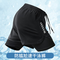 艾伦伯顿(Alen Botun)泳裤男士防尴尬速干双层内衬游泳裤温泉沙滩专业装备 黑色 M