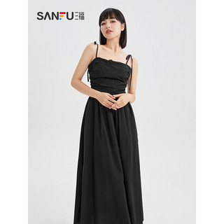 SANFU 三福 连衣裙2023夏褶皱设计时尚气质收腰吊带裙子女装471112 黑色 160/84A/S
