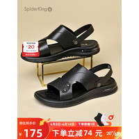 蜘蛛王凉鞋男2023夏季新款真皮沙滩鞋男休闲厚底凉拖鞋中年爸爸鞋 黑色 44