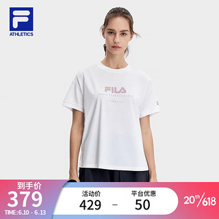 斐乐（FILA）官方女子短袖T恤2023夏季新款宽松运动健身圆领针织上衣 玉石白-WT 160/80A/S