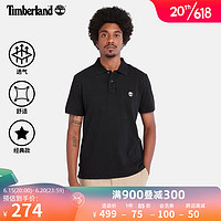 Timberland 官方男款短袖POLO衫23夏季新款休閑透氣A6R29 A6R29001/黑色 L