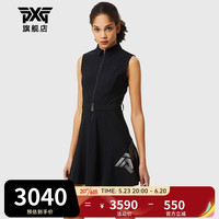 PXG高尔夫服装女士无袖连衣裙夏季新款golf翻领收腰速干拉链运动女裙 PHMPW163221 黑色 XS