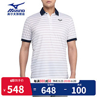 美津浓（MIZUNO）高尔夫服装 男士23新款夏季短袖 透气舒适T恤 golf运动休闲POLO衫 E2MAA015-01 白色 M