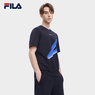 斐乐（FILA）官方男子短袖T恤2023夏季新款基础简约时尚休闲圆领上衣 传奇蓝-NV 185/104A/XXL