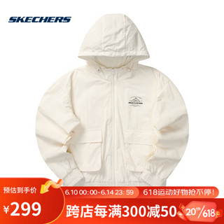 Skechers2023年夏季款女子连帽外套拉链美式休闲宽松夹克 L223W084-0074 棉花糖白 S