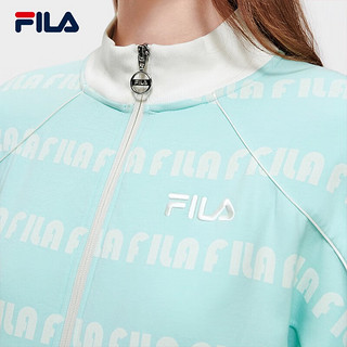 斐乐（FILA）官方女子外套2023春新款时尚休闲宽松满印针织立领上衣 浅崧绿-TQ 165/84A/M