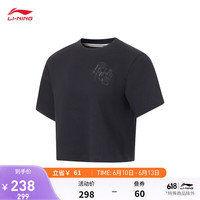 LI-NING 李宁 中国李宁宽松短袖T恤女2023新款AHST162 黑色-3 XL