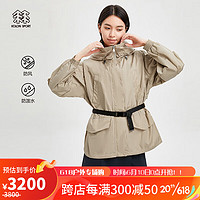 KOLON SPORT 可隆户外女子宽边帽风衣中长款防风防泼水运动外套 米黄BE 160/S