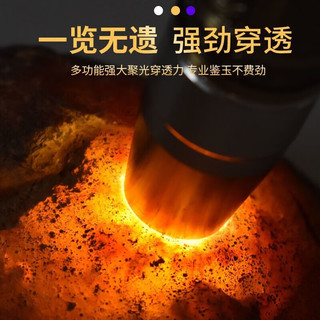 神鱼（SHENYU）玉石手电筒鉴定专用强光可充电三光源小头珠宝翡翠365紫光验钞灯 黑金版三光源+聚光头+两电