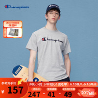 ChampionT恤2023春夏新款基础款胶印草写LOGO纯色短袖T恤情侣男女同款 牛津灰 M