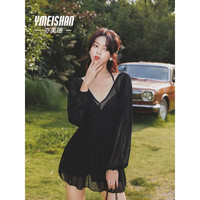 亦美珊 YI MEI SHAN长袖泳衣女遮肚显瘦微胖连体泳装泡温泉 YMS229113 经典黑 M
