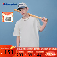 Champion2023春夏新款刺绣同色小c logo圆领T恤短袖男女情侣款 米白色 L