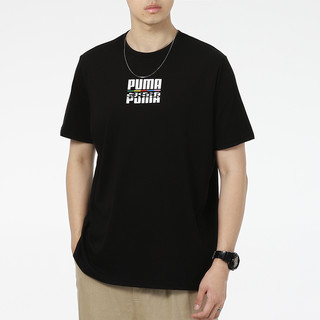 PUMA彪马男装女装2023春夏新款运动服时尚舒适透气圆领半袖短袖T恤衫 黑色/简约logo L