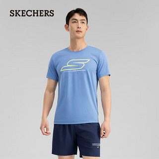 SKECHERS斯凯奇2023春季新款男子速干短袖休闲上衣百搭圆领T恤衫 阿希利蓝/030P M