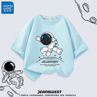 真维斯（Jeanswest）儿童短袖男童宇航系列T恤男孩夏季纯棉透气中大童12-14岁打底衫 蓝 J击落宇航 140cm