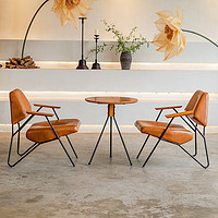 阿拉蕾现代简约风商用咖啡厅桌椅组合铁艺清吧酒馆甜品奶茶店西餐厅沙发 卡其色 油蜡皮